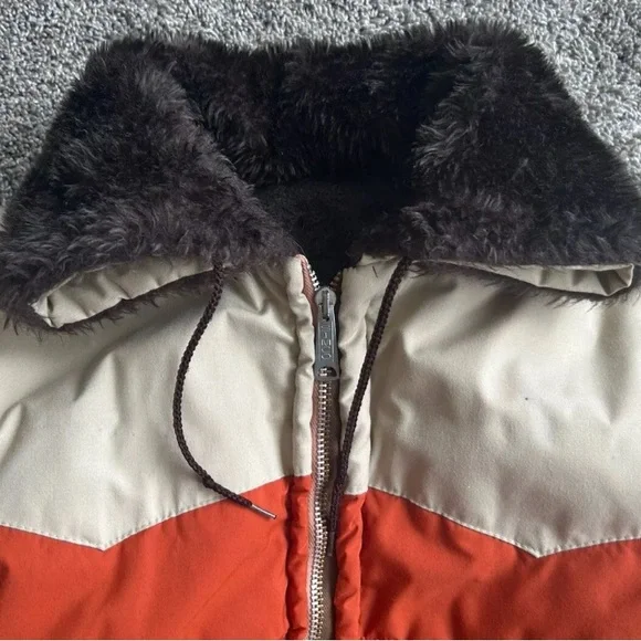 Vintage Fur Lined Simco Zip Orange Medium Bomber Jacket Hood Converts To Collar - Picture 4 of 10